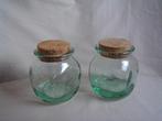 2 groen glazen potten met kurken stop, Ophalen of Verzenden, Zo goed als nieuw, Glas, Pot, Bus of Blik
