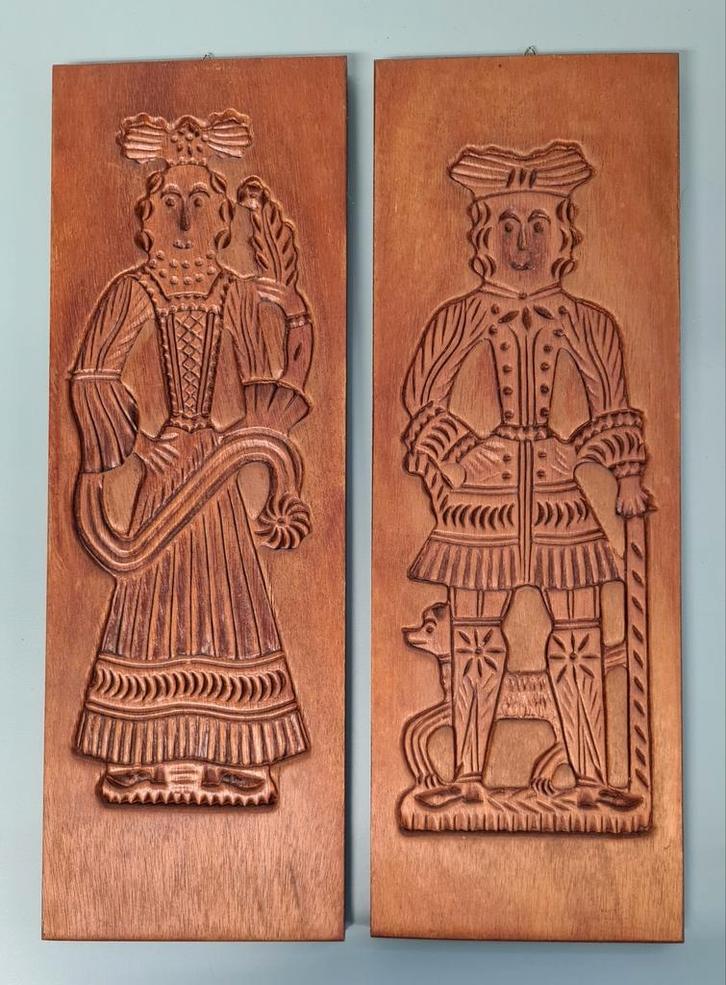 Antieke/Vintage Speculaasplanken / Koekplanken - Man & Vrouw, Antiek en Kunst, Kunst | Beelden en Houtsnijwerken, Ophalen of Verzenden