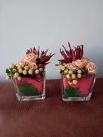 bloemstuk  roosjes   in glazen pot, Ophalen, Zo goed als nieuw, Binnen