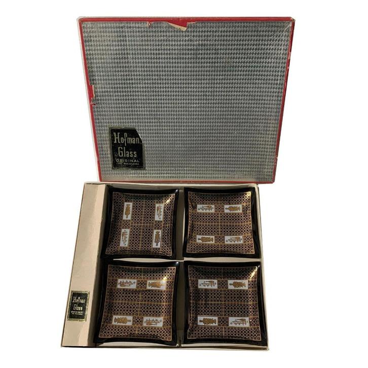 Hofman Glass rookglazen aziatisch design onderzetters, Huis en Inrichting, Woonaccessoires | Onderzetters, Zo goed als nieuw, Glas of Kopje