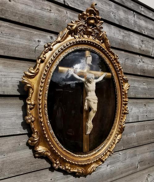 Bolglas lijst barok religieus kruis 70-50cm groot! Miekje's, Antiek en Kunst, Antiek | Woonaccessoires, Ophalen