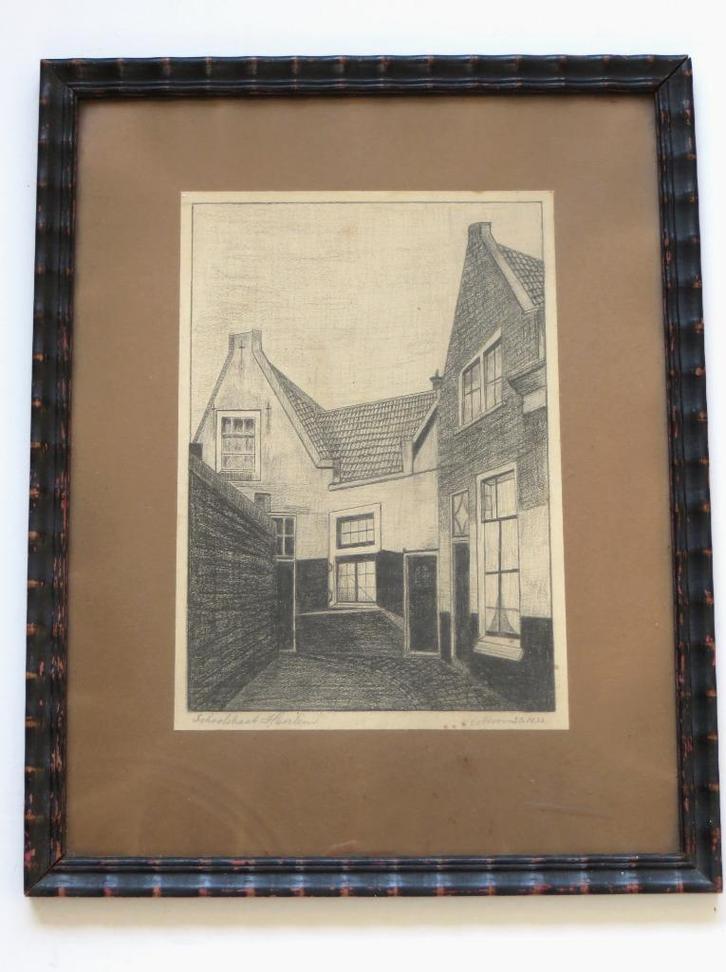 Tekening Haarlem Nieuwe Schoolstraat 13 15 17 1933 jaren 30, Antiek en Kunst, Kunst | Tekeningen en Foto's, Ophalen of Verzenden