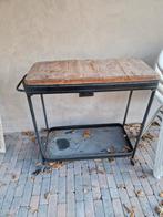 Vintage Trolley met Houten Blad, Ophalen, Gebruikt, 100 tot 150 cm, Metaal
