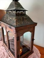 Windlicht 65H industrieel zwart/goud met hout Ehvgeldrop, Huis en Inrichting, Woonaccessoires | Kandelaars en Kaarsen, Zwart, Ophalen of Verzenden