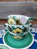 3 Vintage soepkommen in groen geel lila bloemen, Ophalen of Verzenden
