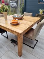 Teakhouten eettafel + 4 eetkamerstoelen | DOE EEN MOOI BOD!, Ophalen, Gebruikt, Rechthoekig, Teakhout