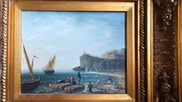 Maritiem schilderij met vissers, gesigneerd K FH beschikbaar voor biedingen