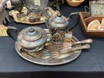 Verzilverde thee, koffiepot, bestek, dienblad *floor epe*, Antiek en Kunst, Antiek | Goud en Zilver, Ophalen of Verzenden