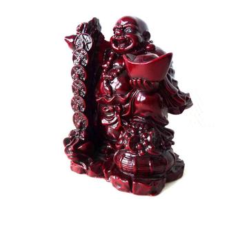 Happy Boeddha Beeld Polyresin Rood in Perfecte staat beschikbaar voor biedingen