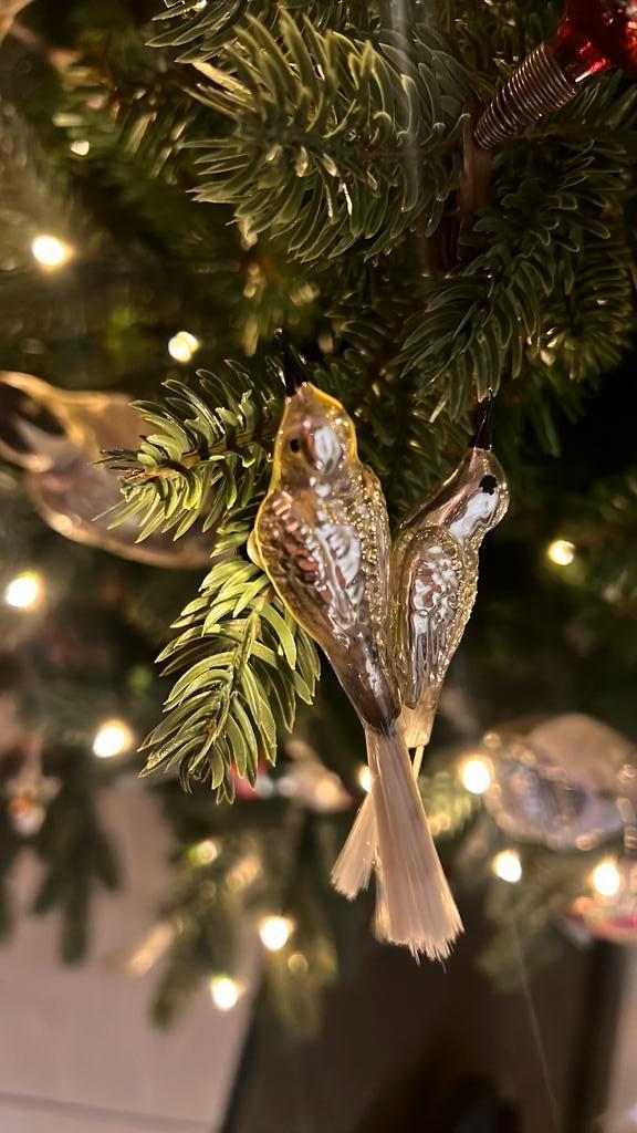 Twee oude/vintage kerstvogeltjes op een clip, Diversen, Kerst, Zo goed als nieuw, Ophalen of Verzenden