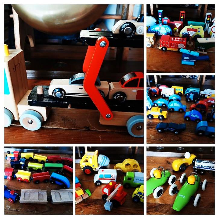 Houten auto's treintjes laadwagen brio raceauto's, Kinderen en Baby's, Speelgoed | Houten speelgoed, Gebruikt, Overige typen, Ophalen of Verzenden