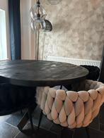 Ronde houten eettafel met 4 Wave Stoelen - Beige & Zwart, Huis en Inrichting, Stoelen, Ophalen, Gebruikt, Zwart, Vier