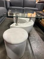Salontafel met glasplaat en 2 krukjes, Ophalen, 50 tot 100 cm, Zo goed als nieuw, X