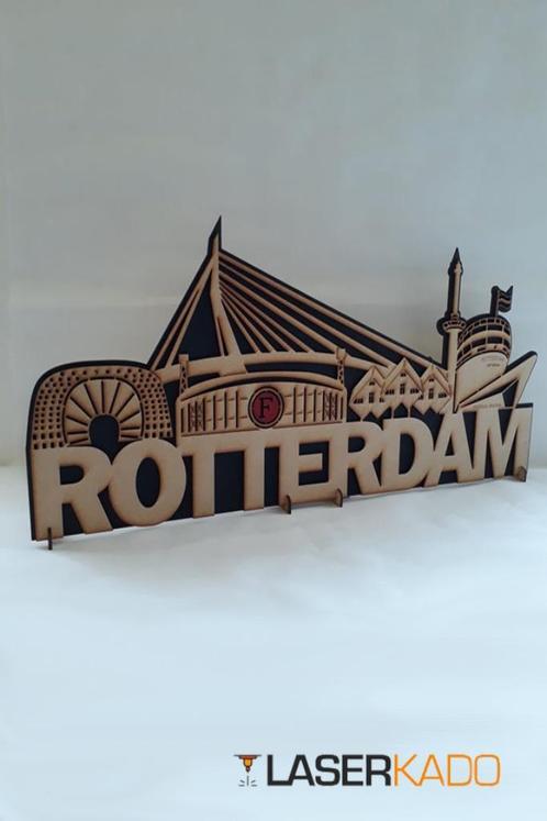 Rotterdam Skyline met Erasmusbrug Euromast Markthal De Kuip, Antiek en Kunst, Kunst | Beelden en Houtsnijwerken, Ophalen of Verzenden