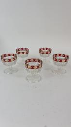 5x vintage Boheems kristal likeurglas, rode rand. 8A5, Ophalen of Verzenden