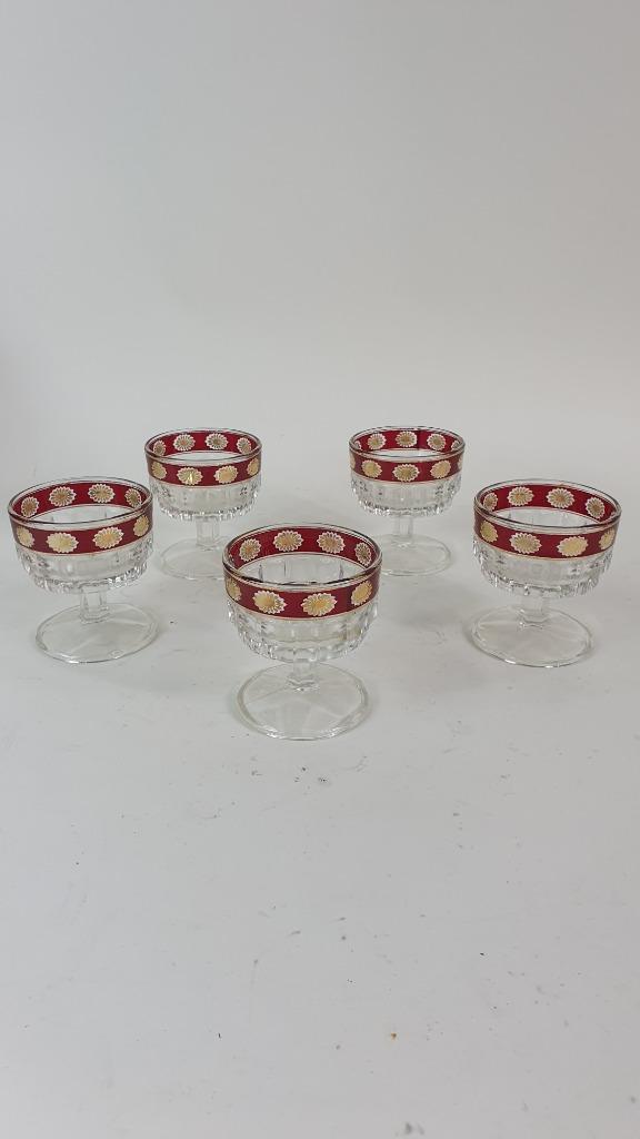 5x vintage Boheems kristal likeurglas, rode rand. 8A5, Antiek en Kunst, Antiek | Servies los, Ophalen of Verzenden