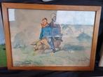 Aquarel: Kinderen op Varken - N. de Jonge, Ophalen of Verzenden