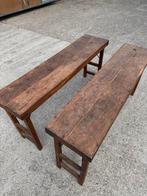 Houten Banken Set - Vintage Stijl, Gebruikt, Twee, Bruin, Ophalen of Verzenden