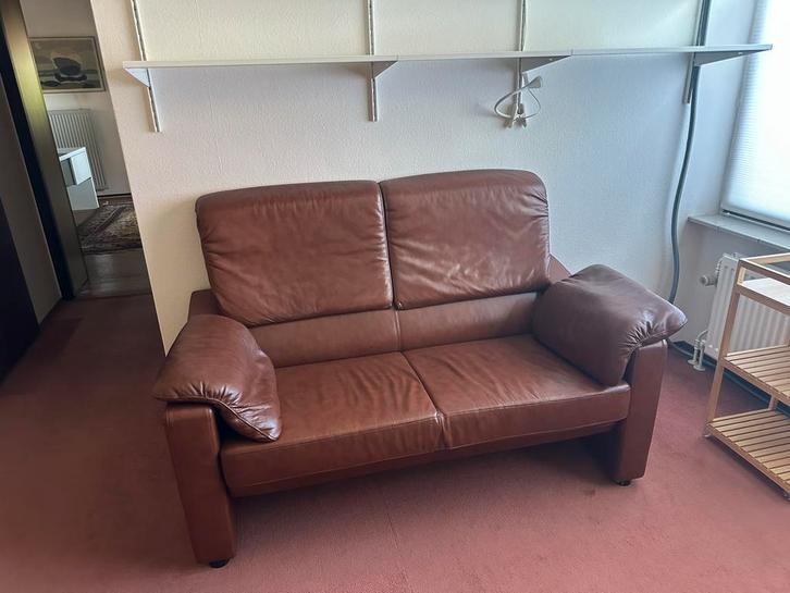 Cognac leren tweezitsbank, Huis en Inrichting, Banken | Bankstellen, Gebruikt, Rechte bank, Tweepersoons, 150 tot 200 cm, 75 tot 100 cm