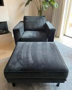 WOOOD Robin fluweel zwarte fauteuil met hocker, Ophalen, Zo goed als nieuw, Stof
