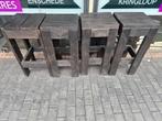 4 Houten Barkrukken - Rustiek, Gebruikt, Met voetsteun, ., 60 tot 90 cm
