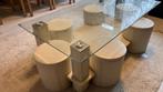 Glass coffee table (salontafel) with stoel, Ophalen, Gebruikt, 100 tot 150 cm, Glass