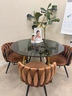 Ronde Eettafel Glas met 4 Stoelen, Huis en Inrichting, Tafels | Eettafels, Ophalen, 100 tot 150 cm, Rond, Vier personen