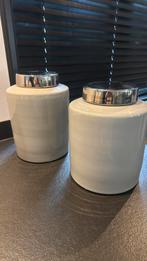 2 x hoge deksel vazen taupe chroom look deksels 30 cm new, Overige materialen, Overige kleuren, Ophalen of Verzenden, Zo goed als nieuw