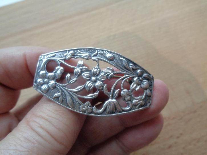 antiek zilveren bloem broche [410], Sieraden, Tassen en Uiterlijk, Antieke sieraden, Broche, Zilver, Verzenden