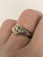 18 K Bicolor Gouden Solitair Ring ca 0.50 crt Diamant TW VVS, Sieraden, Tassen en Uiterlijk, Ringen, Goud, 18 tot 19, Goud, Met edelsteen