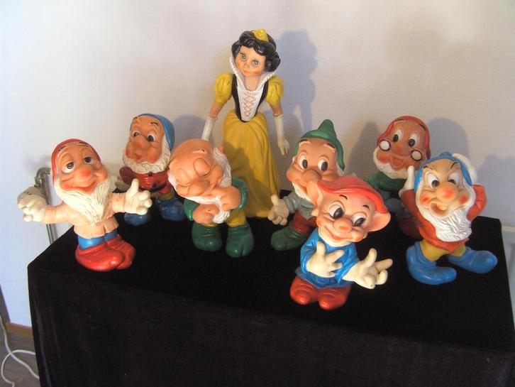 Rubberen set Sneeuwwitje en de 7 dwergen, Verzamelen, Disney, Gebruikt, Beeldje of Figuurtje, Sneeuwwitje of Doornroosje, Ophalen of Verzenden