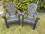 Twee kunststof antraciet deckchairs, Ophalen, Gebruikt, Kunststof