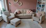 Bank en fauteuils en poef - beige, Huis en Inrichting, Ophalen, Gebruikt, Stof