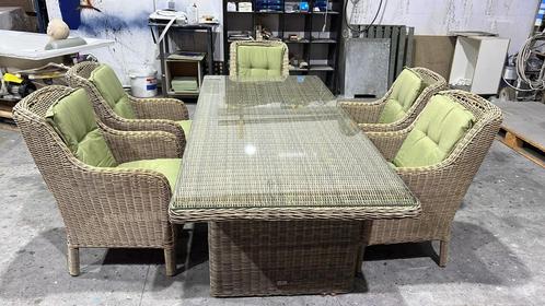 Bois le Duc tuinset met glazen tafel – 5 comfortabele, Tuin en Terras, Tuinsets en Loungesets, Gebruikt, Tuinset, Wicker, 5 zitplaatsen