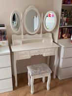Witte kaptafel met 3 spiegels incl. Kruk (antieklook), Gebruikt, 100 tot 150 cm, 50 tot 100 cm, Hout
