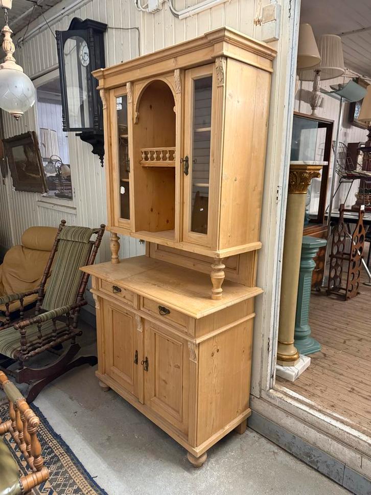 Antieke Grenen Vitrinekast Burbri Antiek, Huis en Inrichting, Kasten | Buffetkasten, Gebruikt, 150 tot 200 cm, 100 tot 150 cm