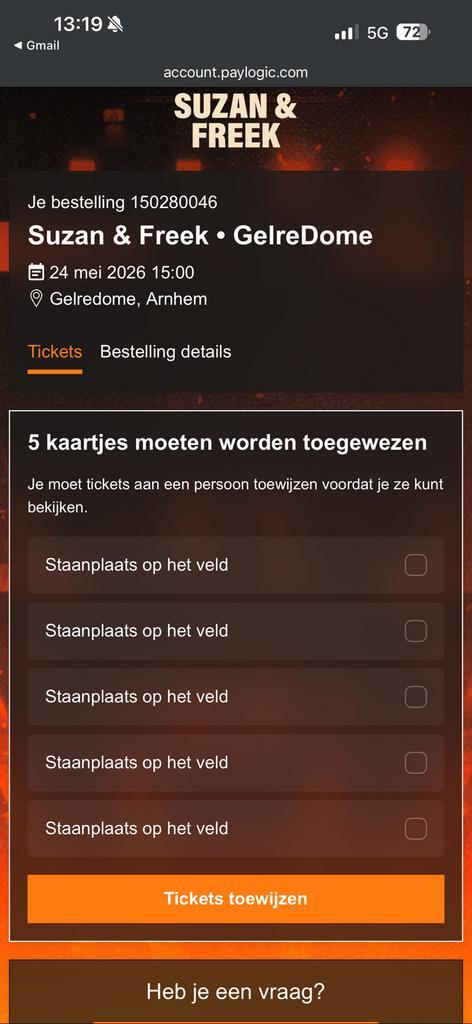 Suzan & Freek gelredome 24 Mei, 5 sta plekken, Tickets en Kaartjes, Evenementen en Festivals, Drie personen of meer