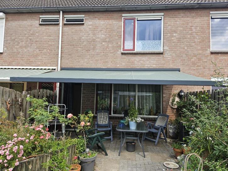 Elektrisch zonnescherm Brustor type B27 5x3 meter antraciet, Tuin en Terras, Zonneschermen, Zo goed als nieuw, Knikarmscherm, 150 tot 300 cm
