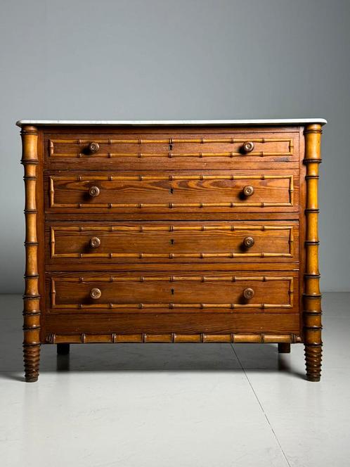 Franse Faux Bamboo commode ladekast antiek, Huis en Inrichting, Kasten | Ladekasten, Gebruikt, Minder dan 100 cm, 25 tot 50 cm
