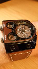 Casual Robuust Heren Horloge - 3 Wijzerplaten & Lederen band, Overige merken, Staal, Verzenden, Polshorloge