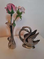Prachtige vintage verzilverde set. Servettenhouder en vaasje, Ophalen of Verzenden