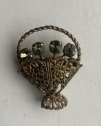 Vintage broche, mandje met stenen, Ophalen of Verzenden