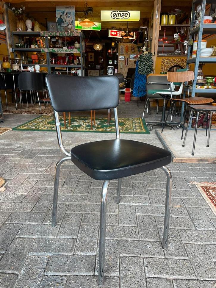 Gave vintage/ industriële jaren 60/70 zwart chrome stoel, Huis en Inrichting, Stoelen, Zo goed als nieuw, Eén, Metaal, Overige materialen