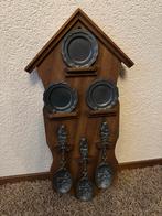 Vintage Tinnen Schaaltjes & Lepels op Houten Decoratie, Ophalen
