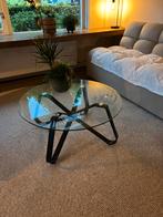 Glazen salontafel met metalen onderstel, Ophalen, 50 tot 100 cm, Rond, Zo goed als nieuw
