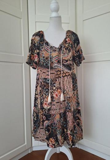 Gipsy hippie ibiza style luchtige zwarte print jurk,maat M/L beschikbaar voor biedingen