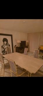Vintage grote eettafel met 6 messing stoelen travertin, Huis en Inrichting, Tafels | Eettafels, Ophalen of Verzenden, Zo goed als nieuw