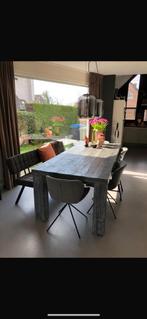 Robuuste Wagonhouten Eettafel + Bankje (8 pers), Ophalen, Gebruikt, 200 cm of meer, 50 tot 100 cm