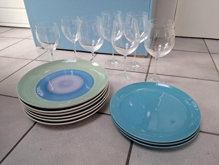 Grote zware borden serveerbord + grote wijnglazen kerst, Huis en Inrichting, Keuken | Servies, Zo goed als nieuw, Bord(en), Overige stijlen