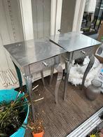 Aluminium nachtkastjes/bijzettafeltjes te koop, Huis en Inrichting, Minder dan 55 cm, Rond, Zo goed als nieuw, Ophalen